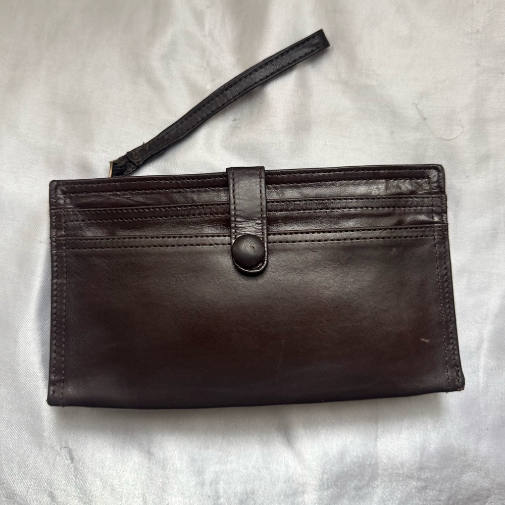 VINTAGE Bottega Veneta Chocolate Brown Leather Snap Wristlet Clutch
